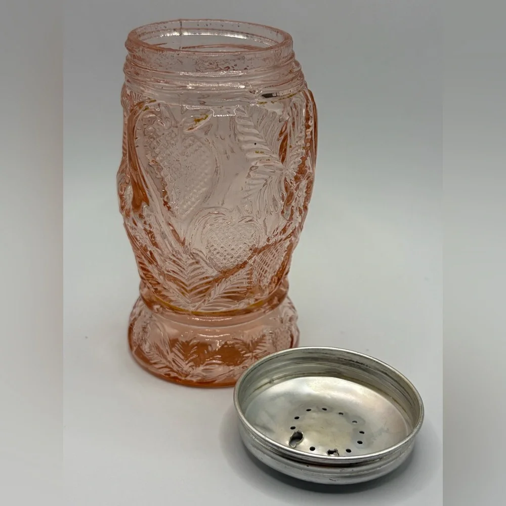 Vintage Pink Strawberry Depression Glass Salt Pepper Sugar Seasoning Shaker, Lid